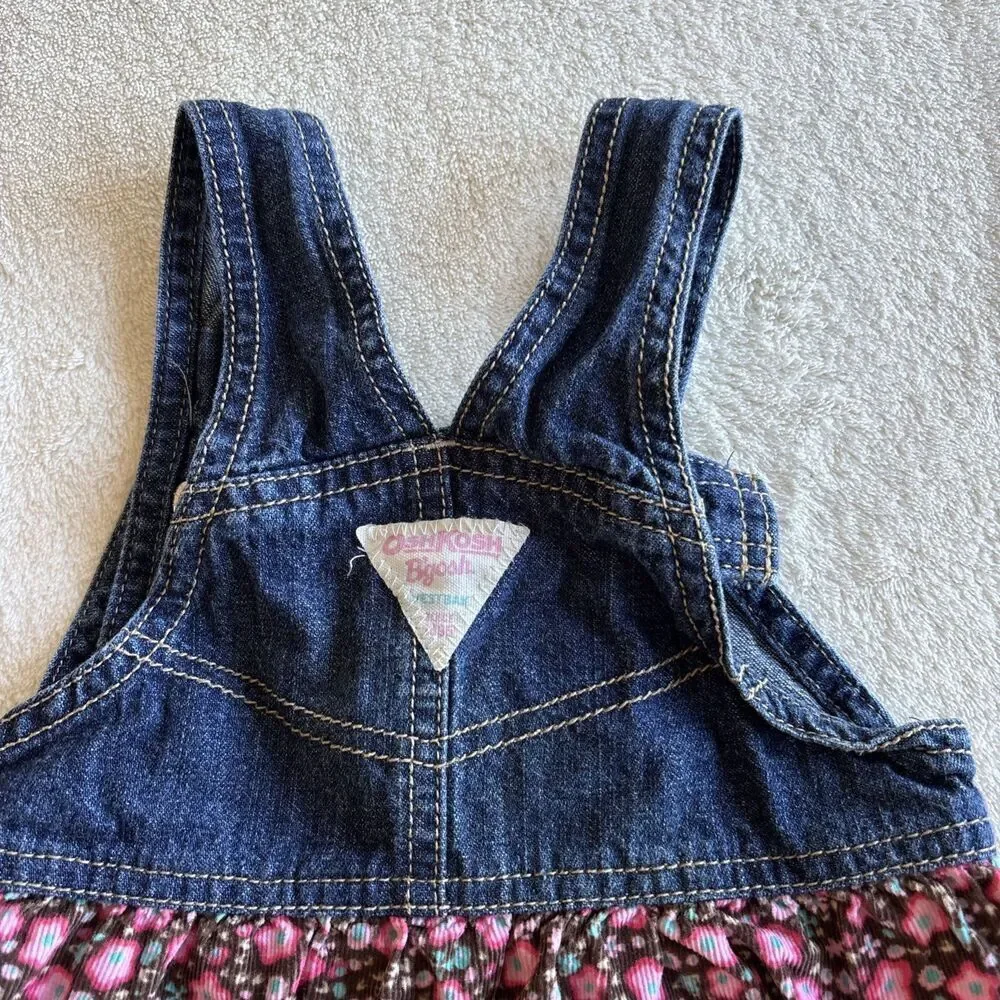 Oshkosh BGosh Jean Dress Pink Corduroy Vestbak Floral Overalls Jumper 24‎ M